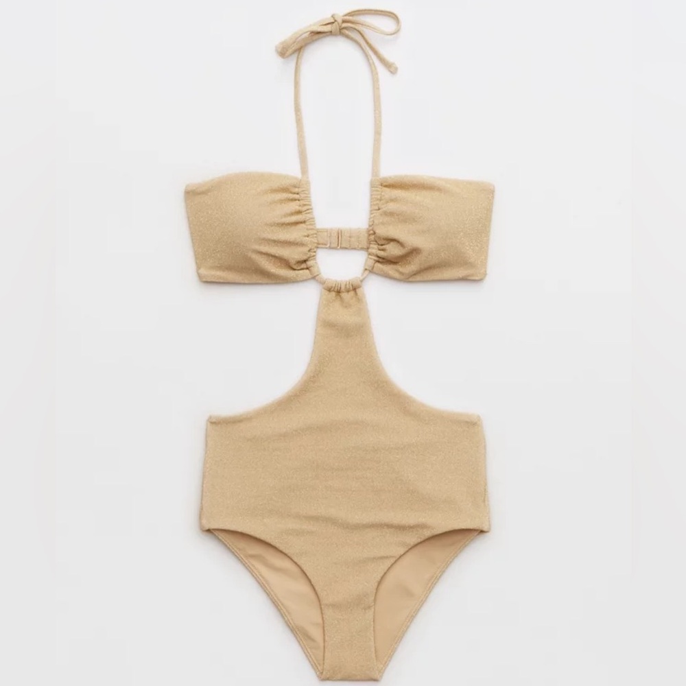Aerie Glittering Gold One-Piece Swimsuit - Picture 2 of 7
